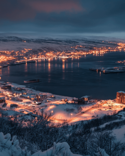 A photo of Murmansk at night