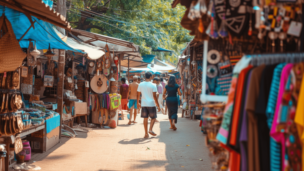 A flea market selling crafts and clothing in Goa, India