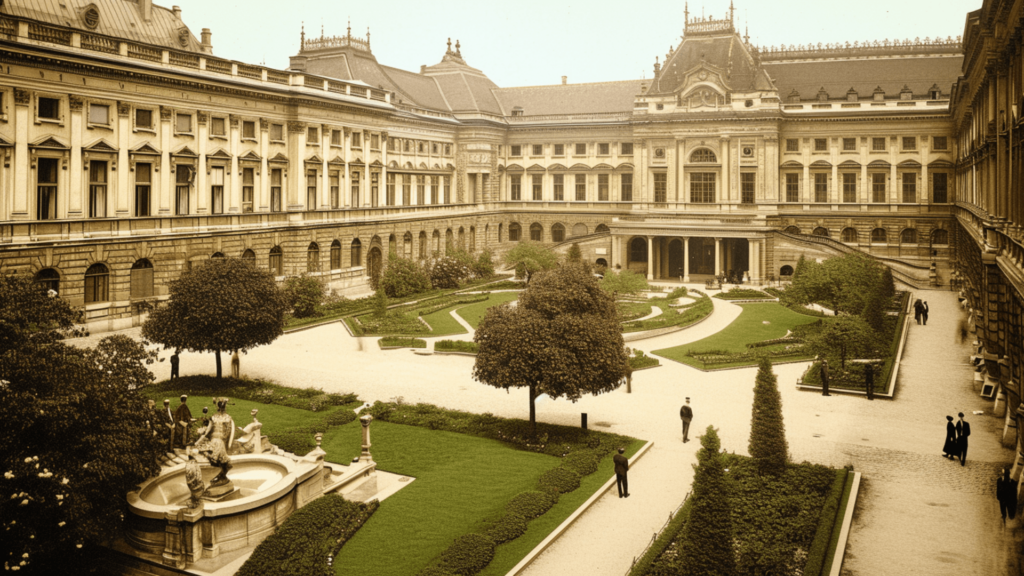The courtyard of a university in Vienna, Austria during the 1900s