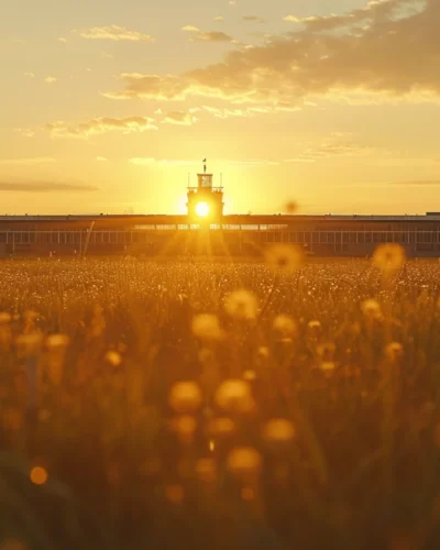 The abandoned Tempelhof Airport at sunset