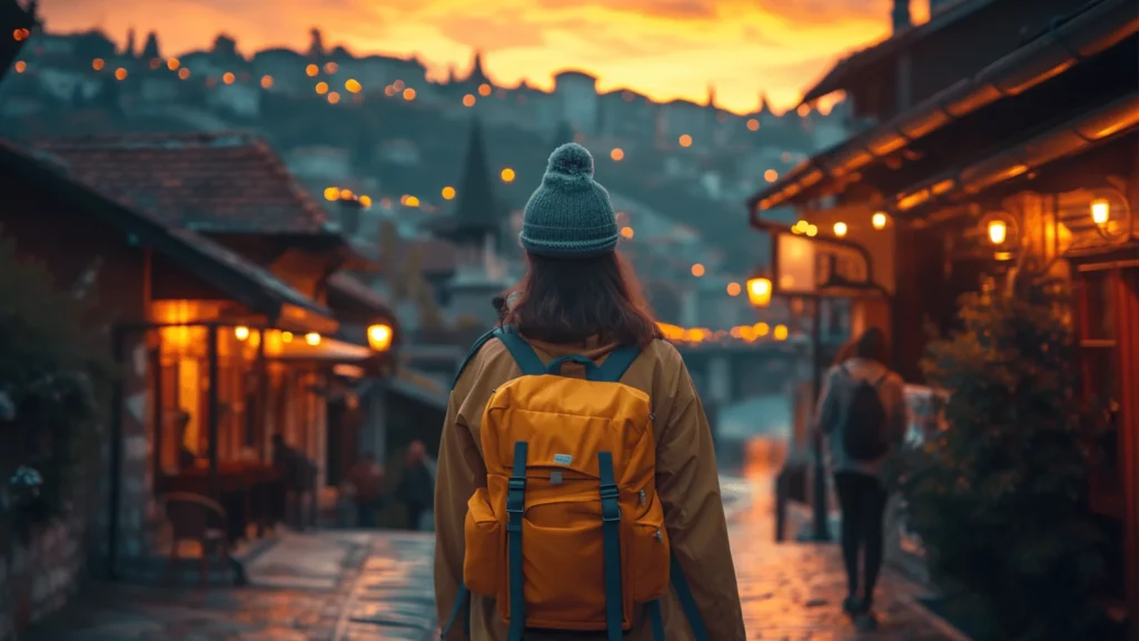 A backpacker arriving in Sarajevo thanks to our travel guide.