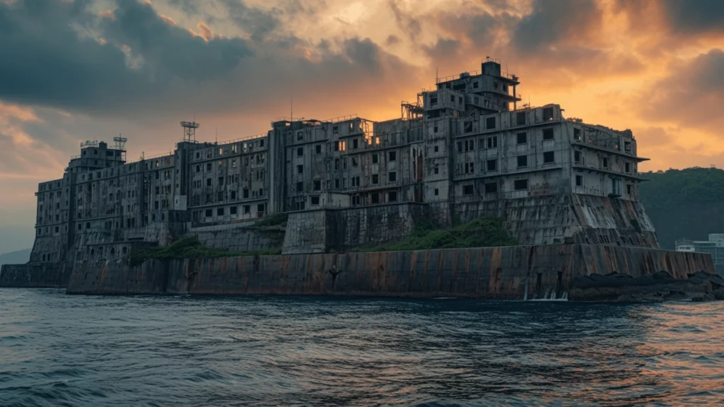 creative depiction of the Hashima Island in Japan, also known as “Battleship Island”