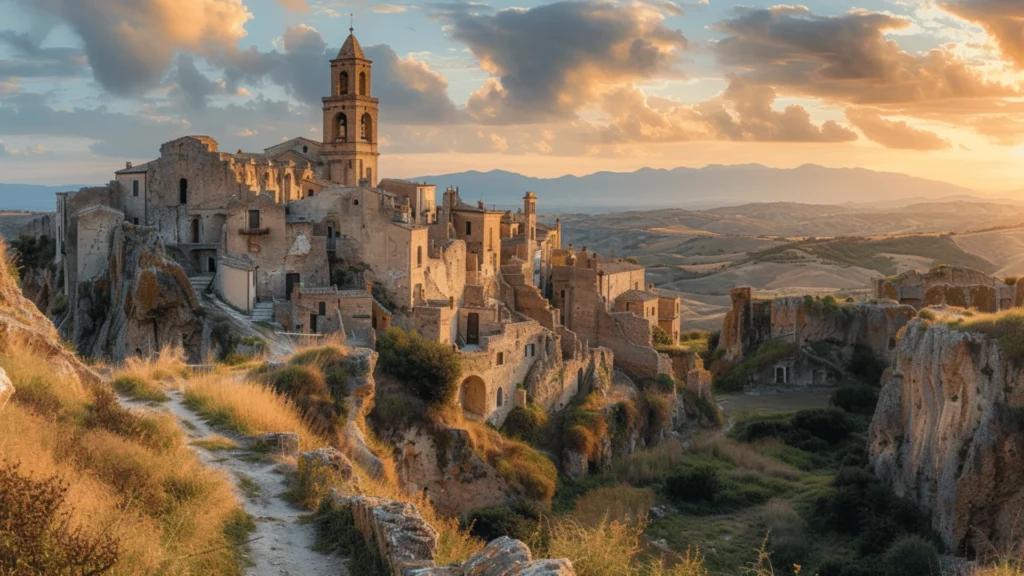 creative depiction of Craco in Italy today