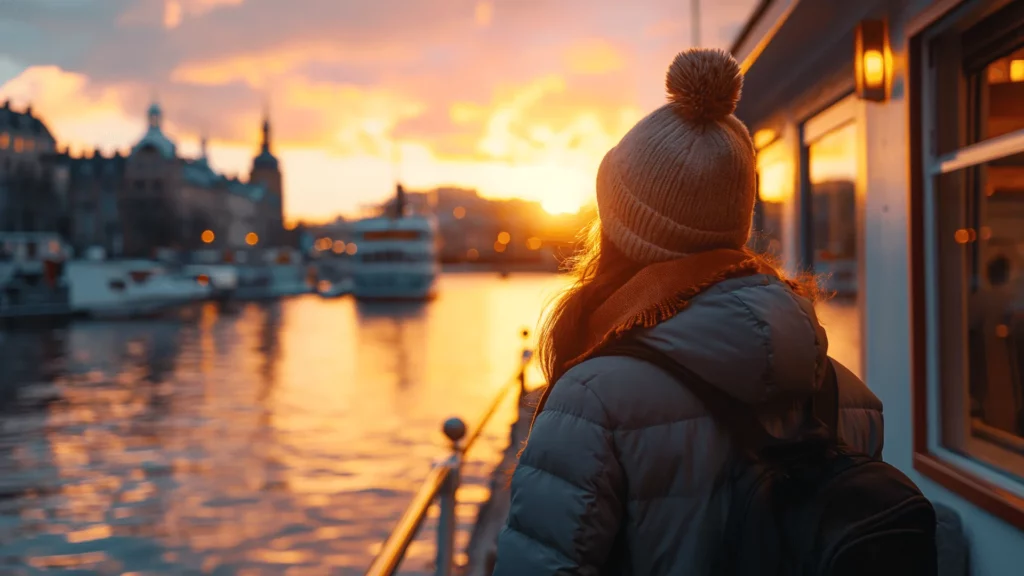 A female tourist taking the ferry 