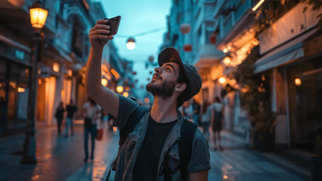 A man taking a photo in the city of Gevgelija