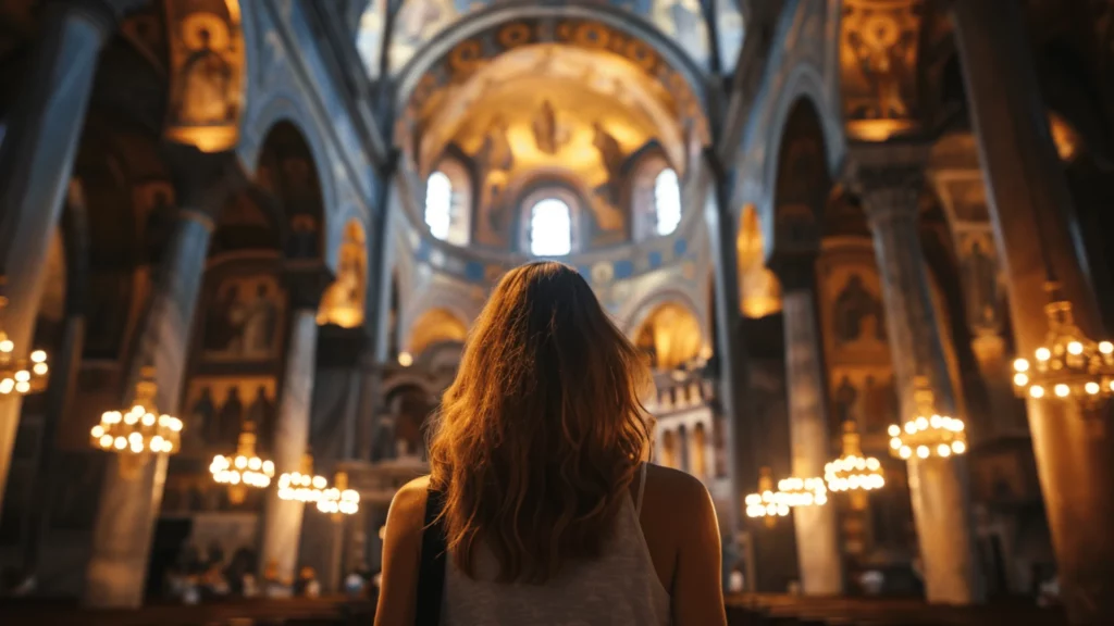A woman inside a cathedral in Varna