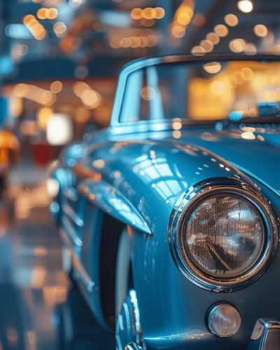 Creative depiction of a car on display at the Mercedes-Benz Museum