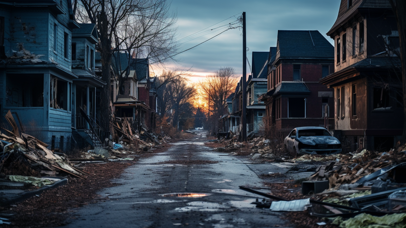 A desolate street in Highland Park, Michigan, illustrating the decline that ranks it among the worst cities to live in the USA.
