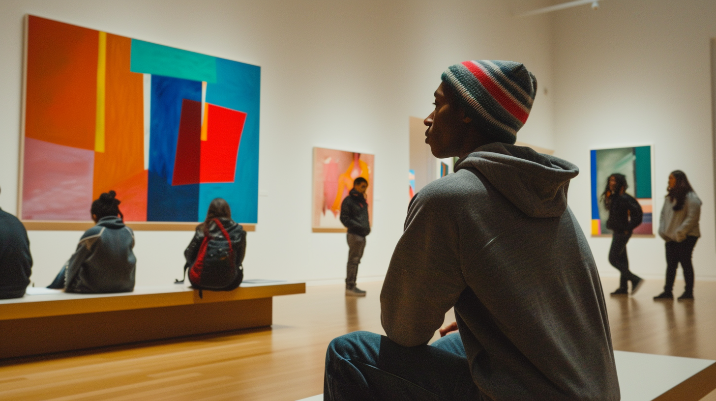Visitors captivated by the modern art collections at SFMOMA, highlighting the museum's role as a beacon of artistic inspiration in San Francisco.
