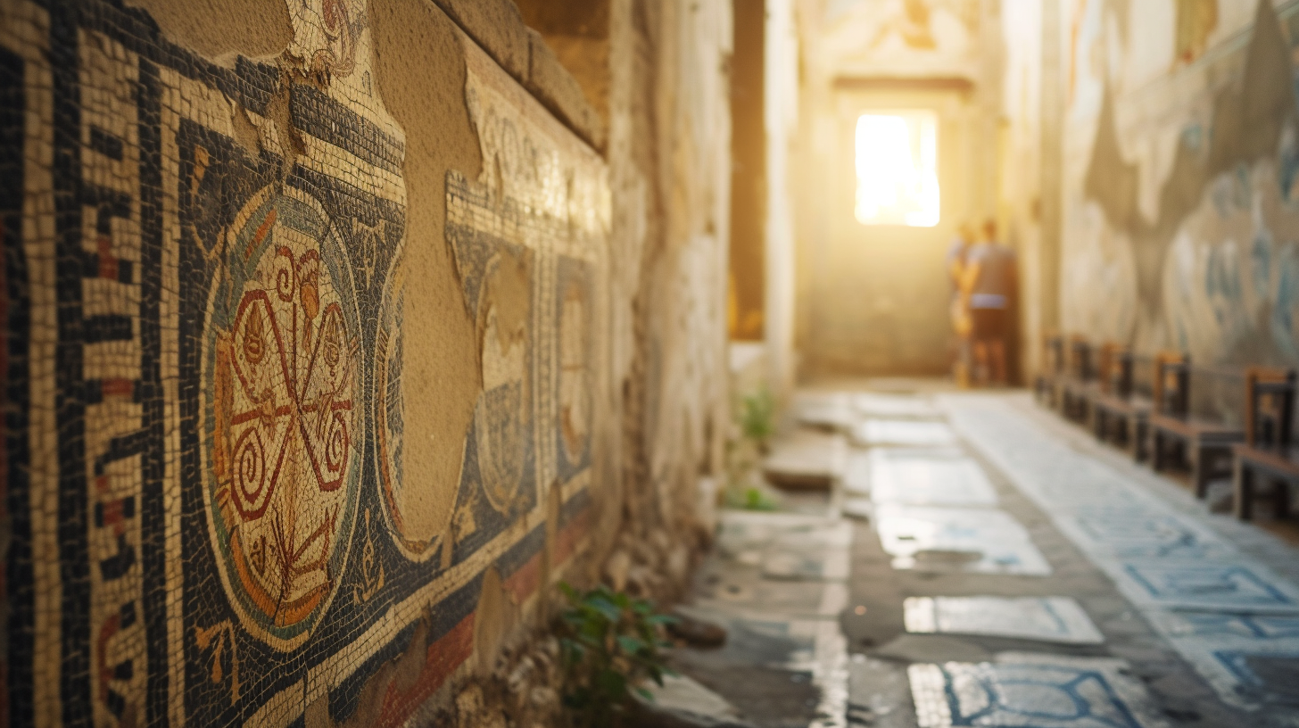 Visitors marvel at the preserved mosaics and frescoes inside Ephesus's Terrace Houses, connecting with the ancient city's rich domestic history.