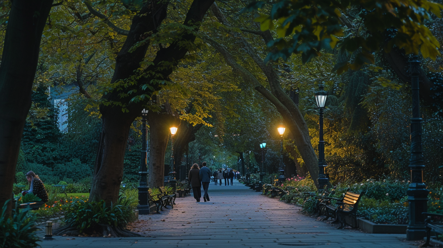 As twilight descends on St. Stephen's Green, Dubliners find solace in the park's serene beauty, a quiet haven in the heart of the bustling city.