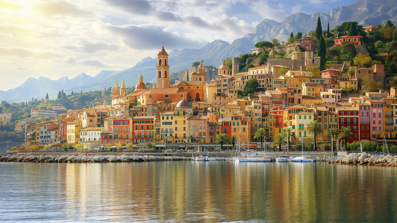 Charming old town of Menton and the serene Mediterranean coastline.
