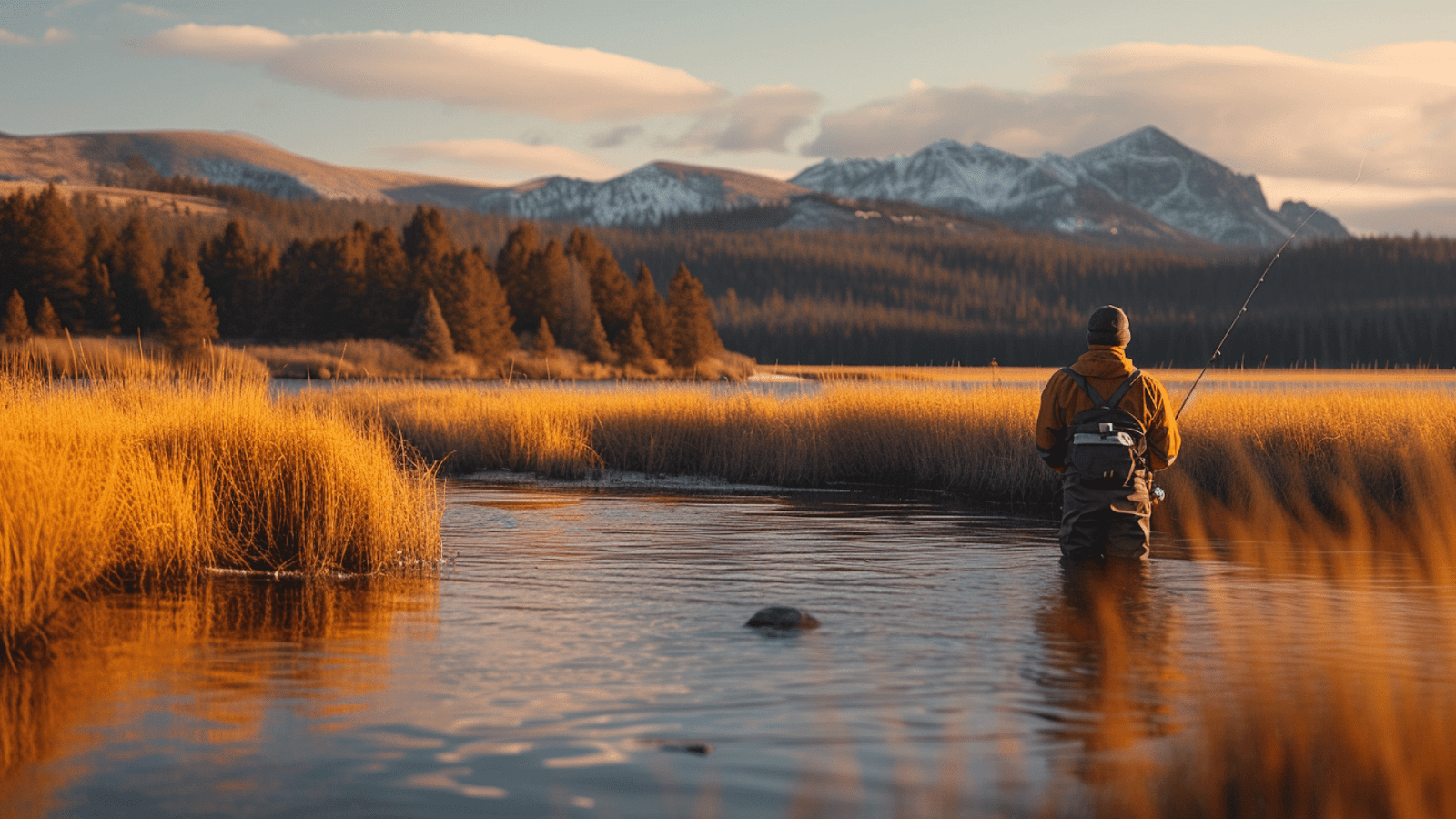 A man fishing at a lake
