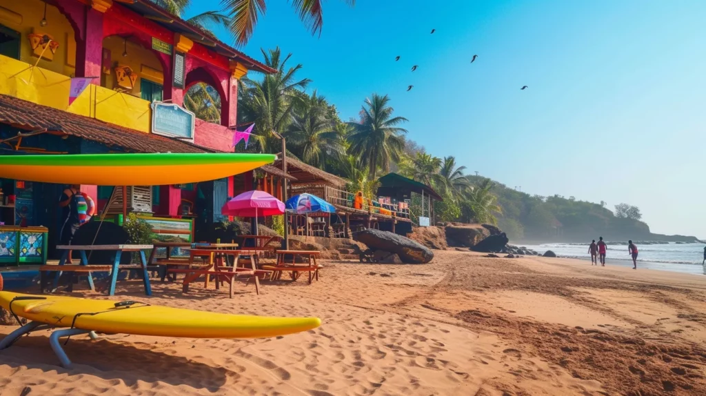 People walking along the shore of Anjuna Beach