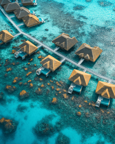 Overwater bungalows in Maldives, where you can find the most beautiful beaches in Asia for luxury stays