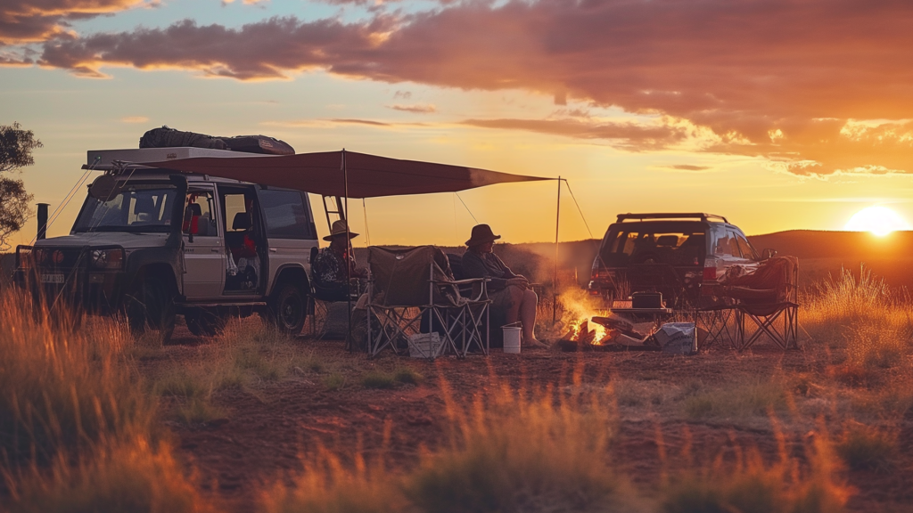 Camping by fire in the Australian Outback