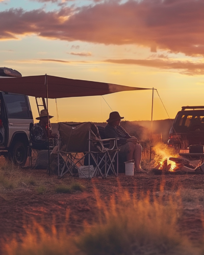 Camping by fire in the Australian Outback