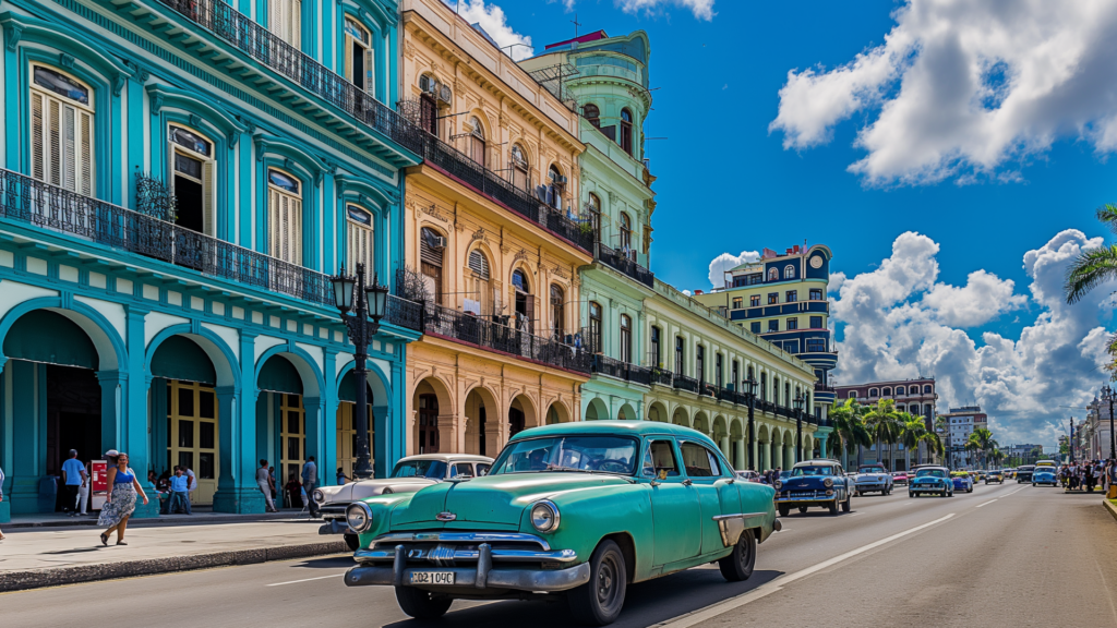 Classic cars on a street in Cuba