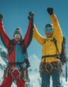 Climbers celebrating their Himalayan ascent