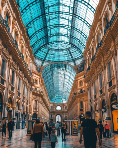 Shoppers inside Milan's historic shopping mall