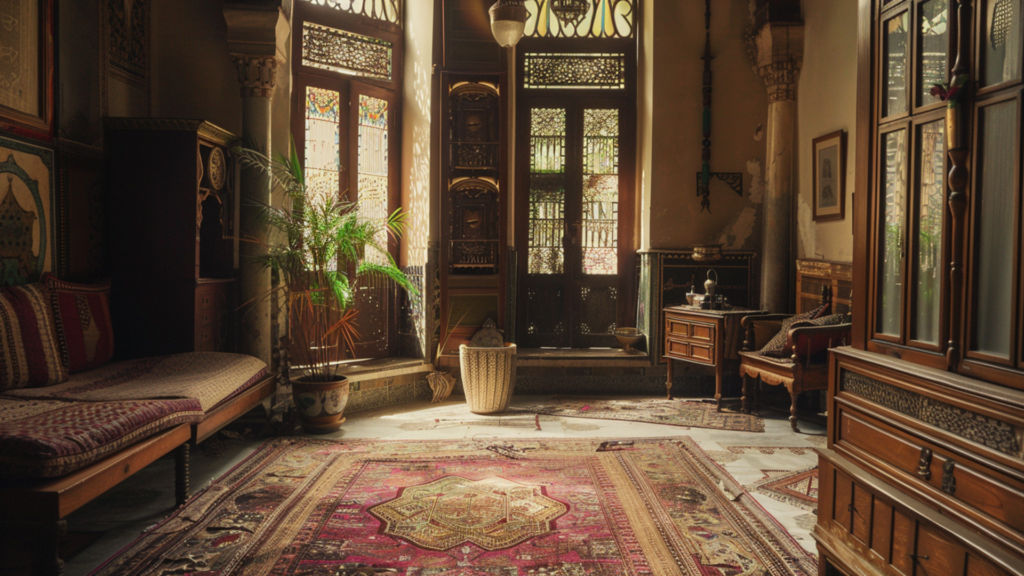 The interior of a house in Cairo with Egyptian decors and furniture