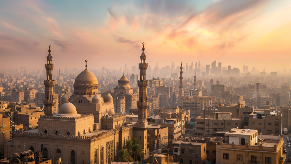 A panoramic view of Cairo, Egypt, showing its buildings and mosques