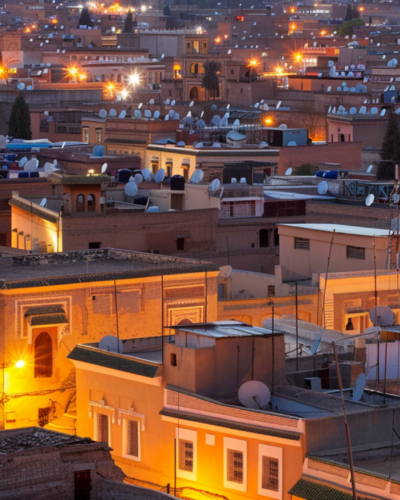 The bustling Medina in Marrakesh lit up at night