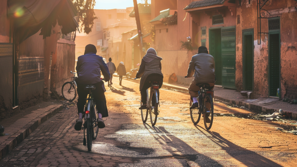 People biking on the street in Marrakesh
