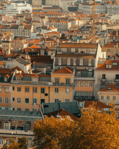 Aerial shot of houses and buildings in Lisbon