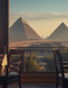 Pyramids of Giza visible from restaurant.
