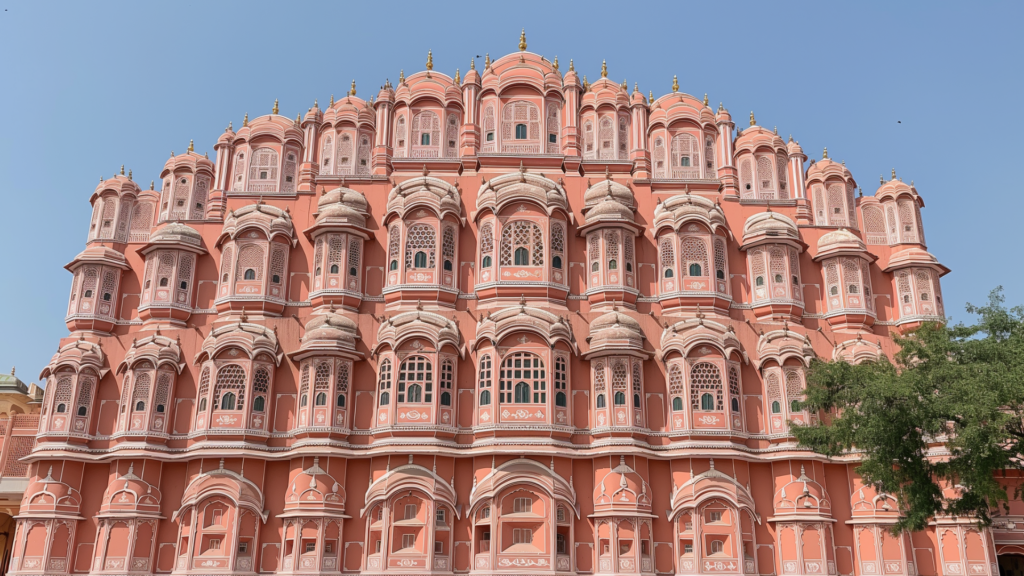 Jaipur's pink Hawa Mahal facade.