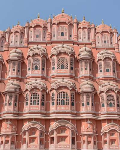 Jaipur's pink Hawa Mahal facade.