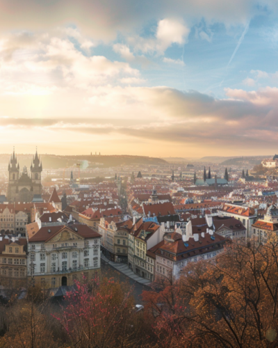 A panoramic shot of Prague during the day