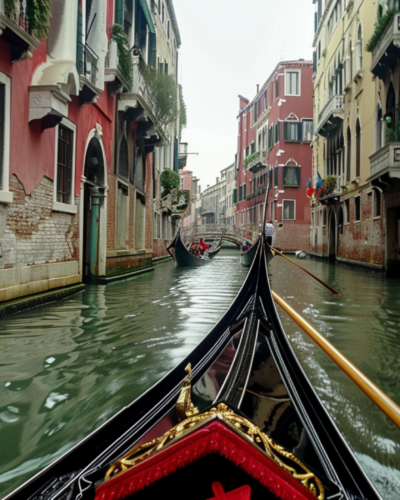 A gondola winding through a canal in Venice