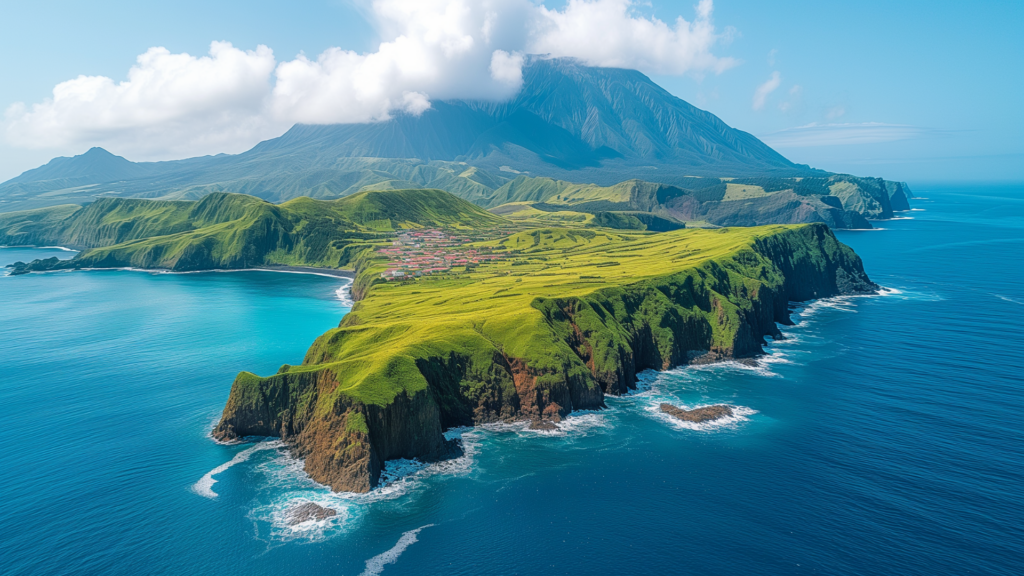 View of Tristan da Cunha with its small town