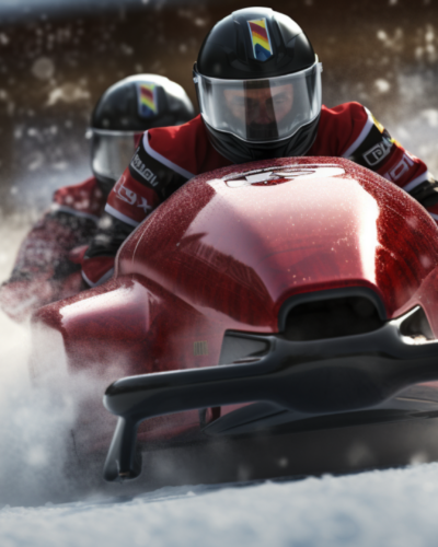 A focused bobsled team races down a frosty track, exemplifying the high-speed thrills that define many Winter Olympic events.