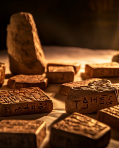 Assortment of cuneiform tablets illuminated under a soft light, key to unlocking the societal norms and laws of ancient Mesopotamia.