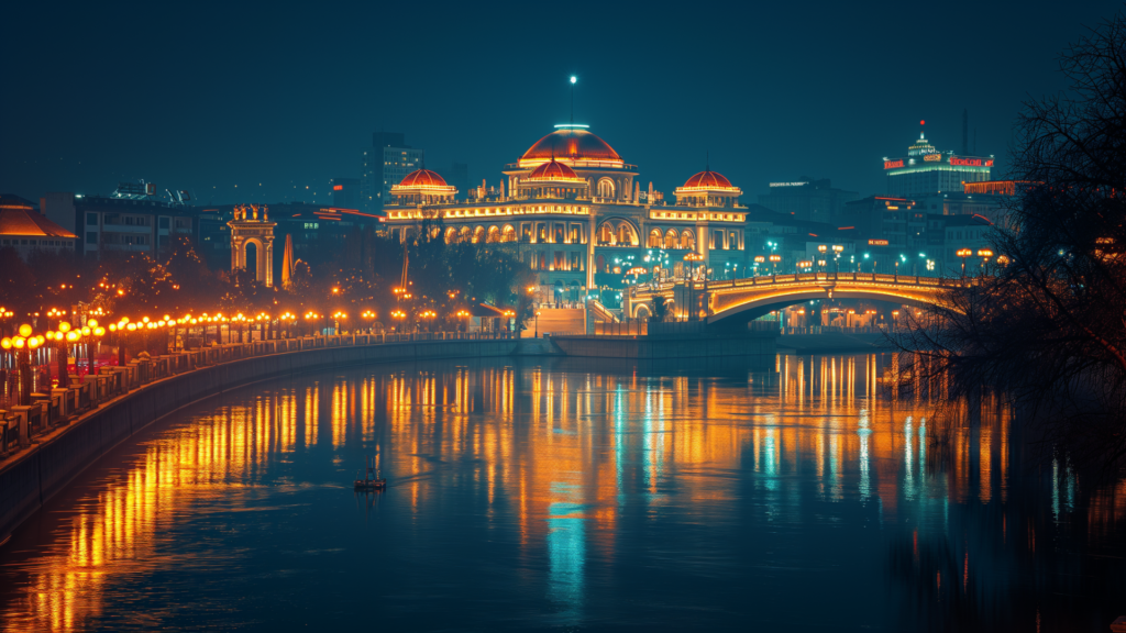 The city of Skopje at night