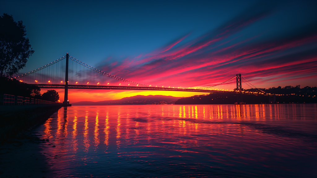 The Golden Gate Bridge at sunset, a serene San Francisco backdrop.