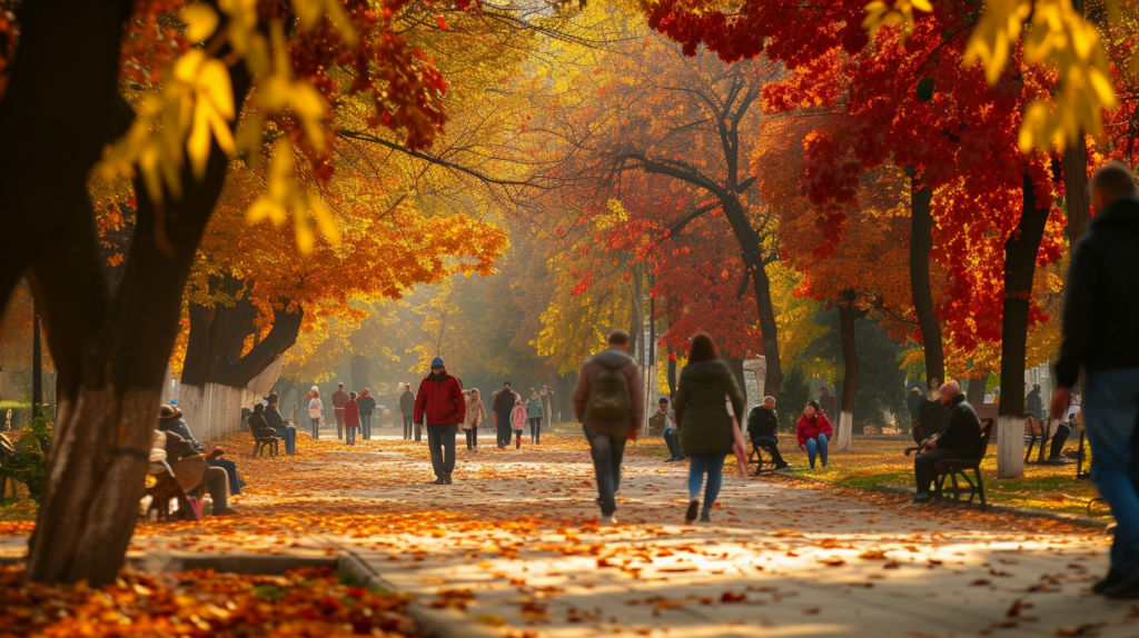 Skopje’s City Park transforms into a vibrant canvas of autumn colors, offering a peaceful retreat for families and individuals to enjoy nature’s display.