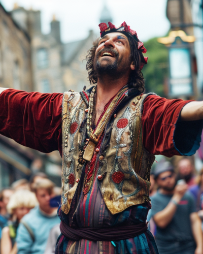 A street performer ignites medieval magic at the heart of Edinburgh's festival season.