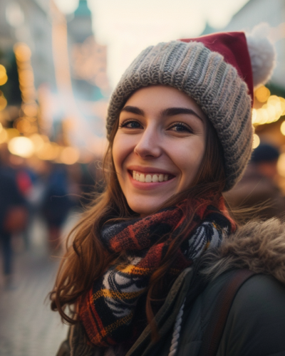 Joyful moments exploring Vienna at a festive Christmas market.