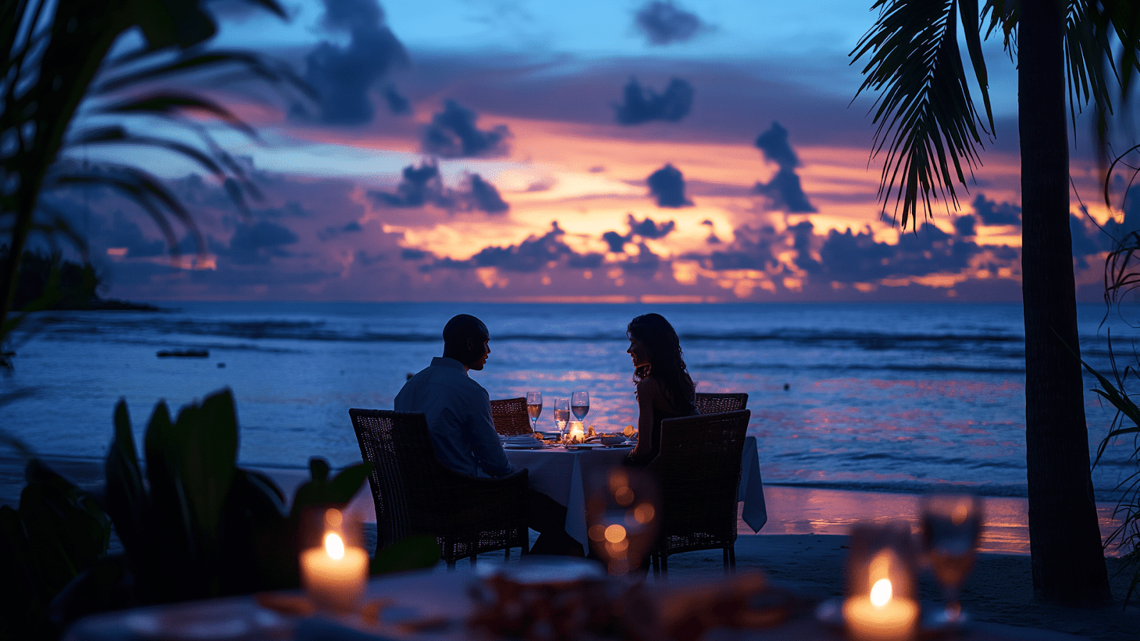 Couple on a beachside dinner at a romantic spot among Asia's most beautiful beaches