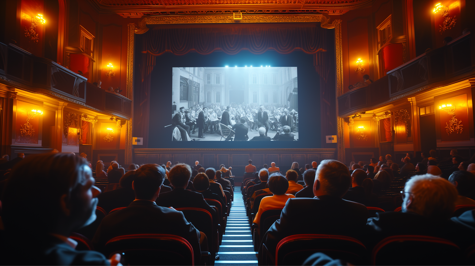 Silent movie screening accompanied by a live orchestra in Babylon Cinema.