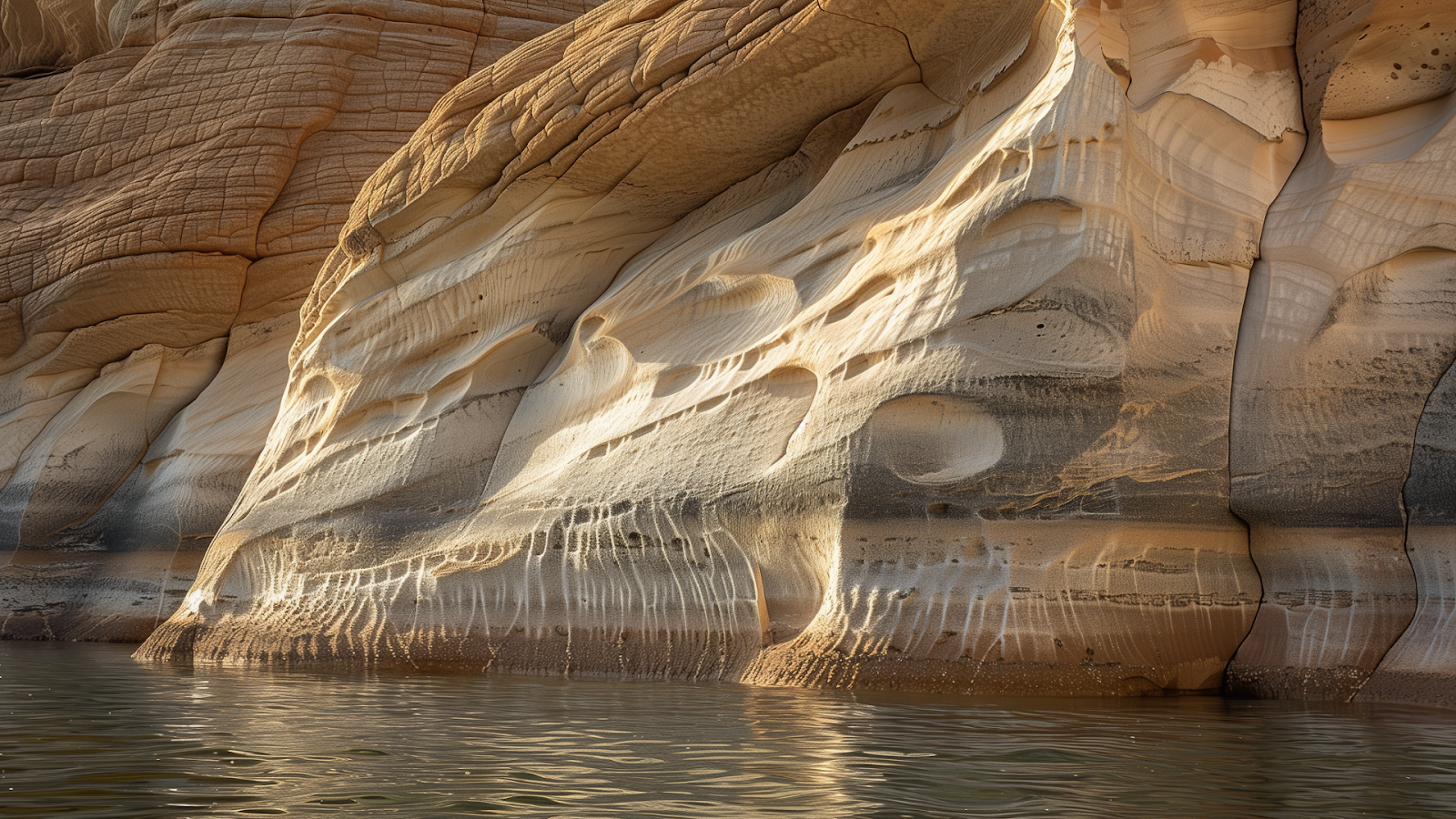 Close-up of Lake Powell's unique rock formations, showcasing the intricate textures and geological beauty.