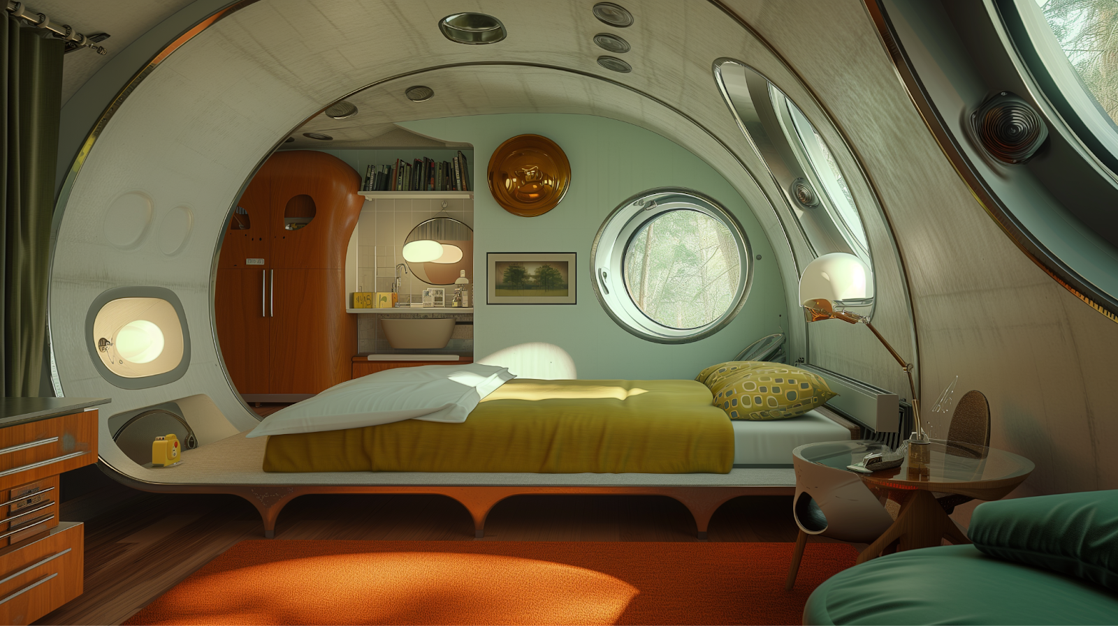 Bedroom view of a Futuro house.