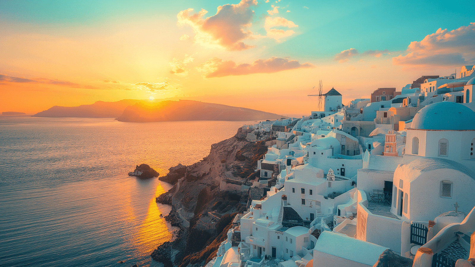 Sunset over Santorini, iconic destination on where to travel in Europe list for island beauty