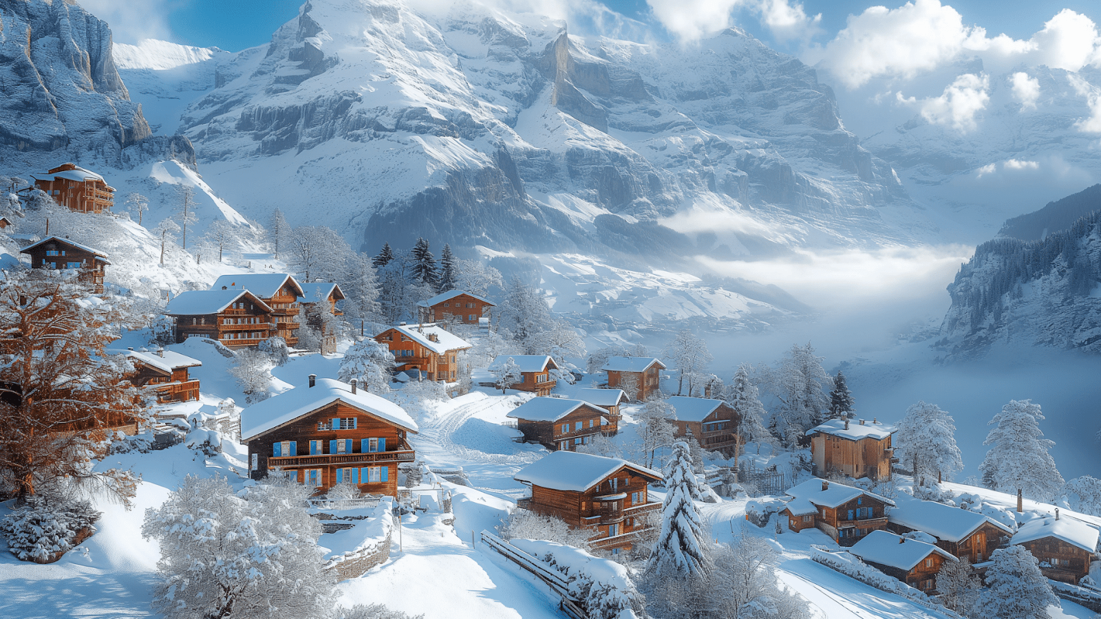 Snowy Alpine village, perfect for where to travel in Europe for winter wonderland escapes