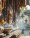 A stone statue in the serene ambiance of a Bali temple
