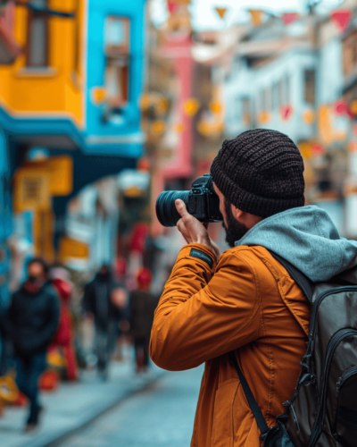 Photographer capturing colorful streets in Istanbul